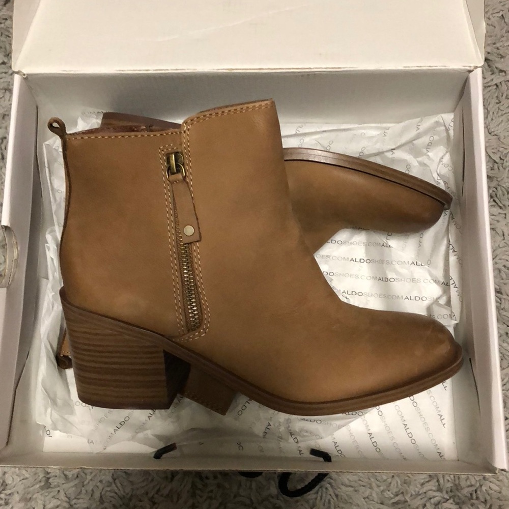 Tan Aldo Leather Ankle Booties